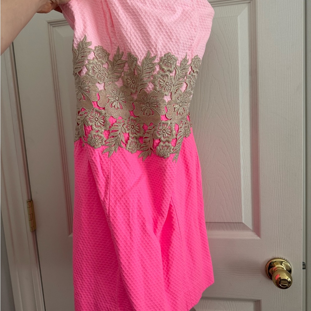 Lily P Pink and Gold Floral Dress
